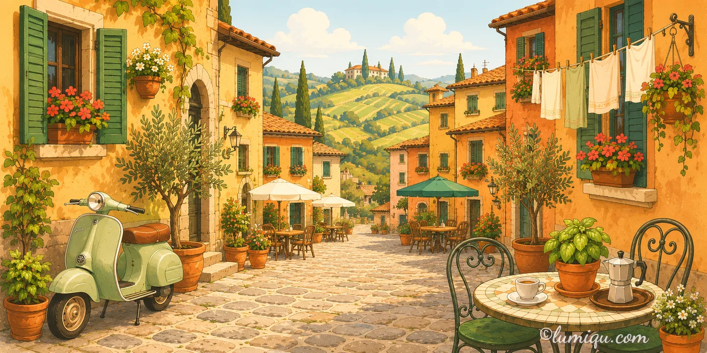 イタリアの街かどのイメージイラスト