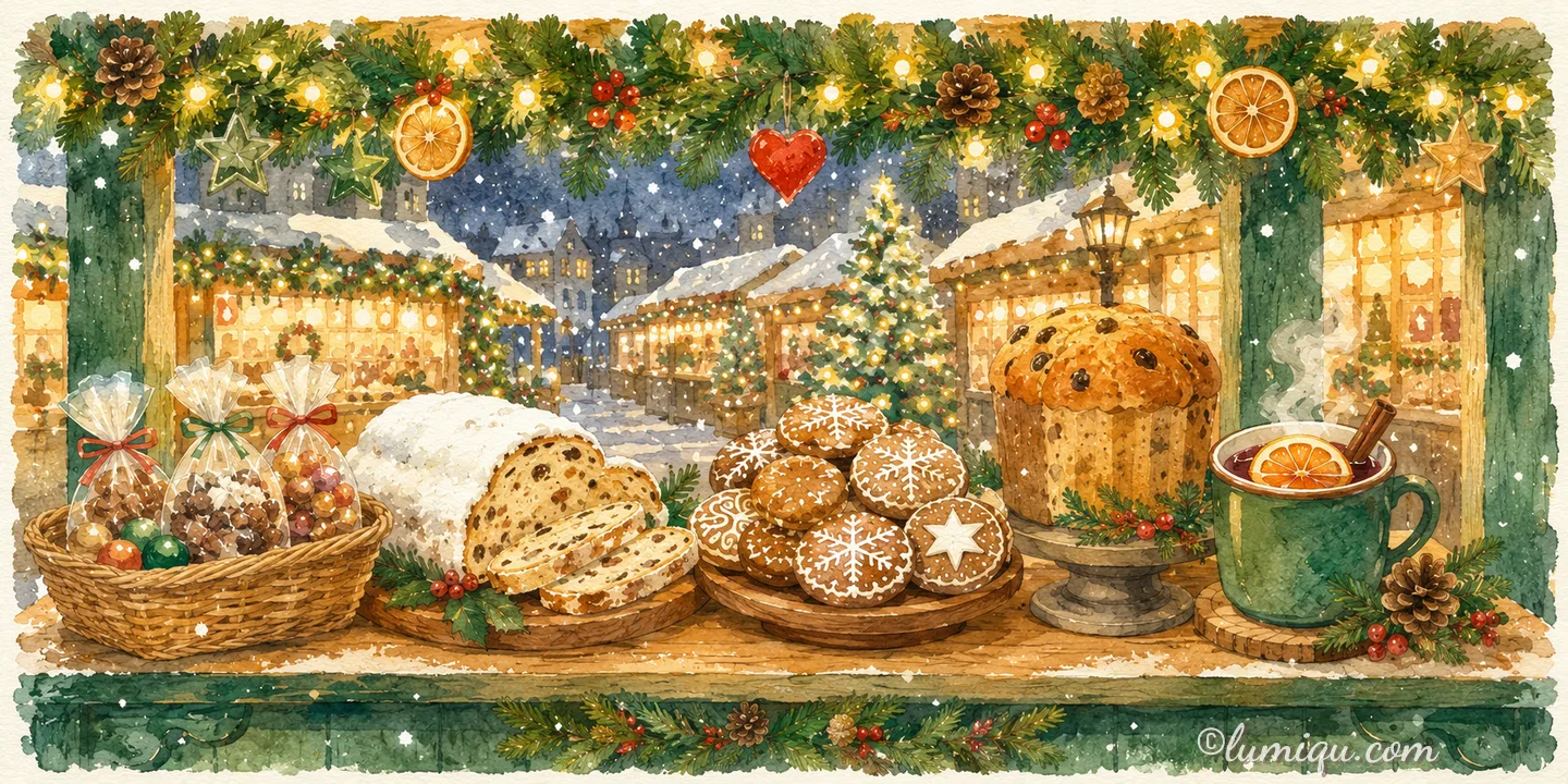 本場のクリスマス菓子を通販で。世界のクリスマス市のお菓子8選のイメージイラスト