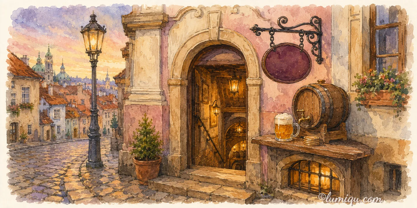 ピルスナー発祥の店 ナズドラヴィ（空想のお店）の店構えイラスト