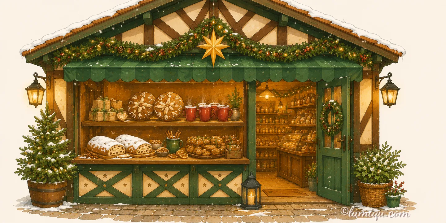 シュトーレンとクリスマス菓子の店 シュテルン（空想のお店）の店構えイラスト