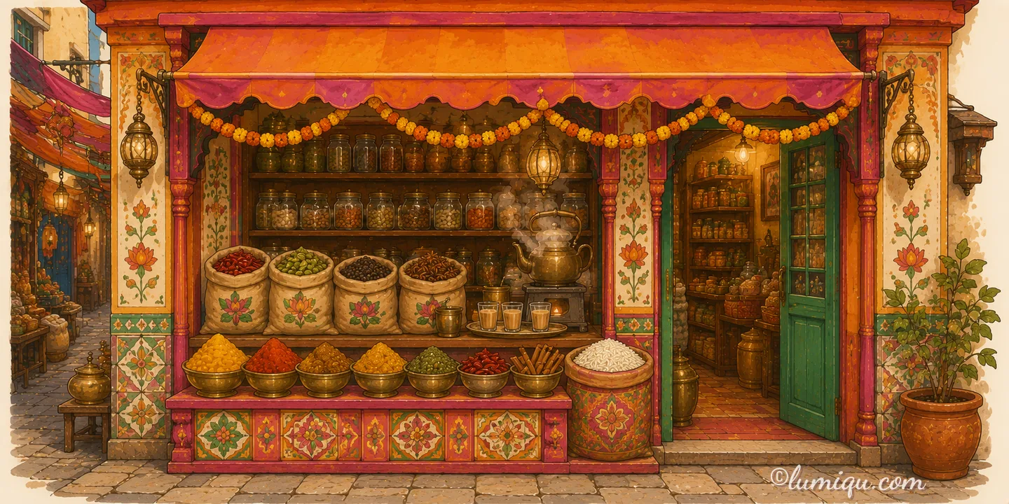 チャイとスパイスの店 ナマステ（空想のお店）の店構えイラスト