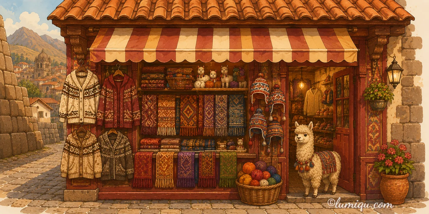 アルパカニットの店 クスコ（空想のお店）の店構えイラスト