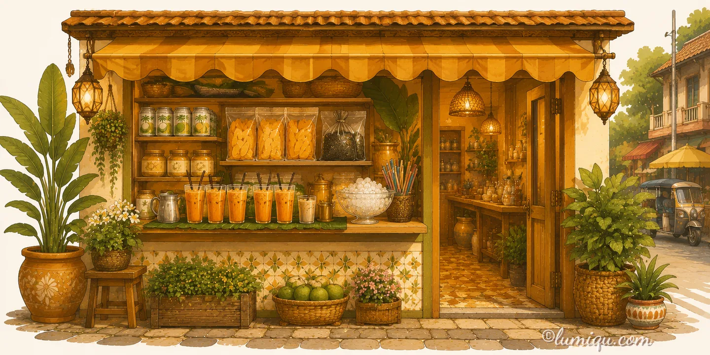 お茶と甘味の店 チャーイェン（空想のお店）の店構えイラスト